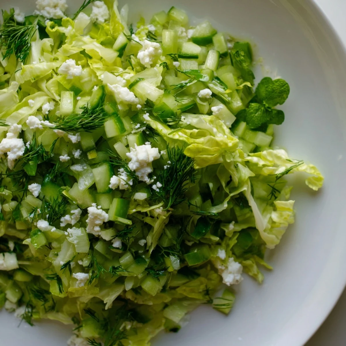 Traditional Maroulosalata recipe featuring shredded romaine, scallions, and olive oil dressing topped with crumbled feta cheese