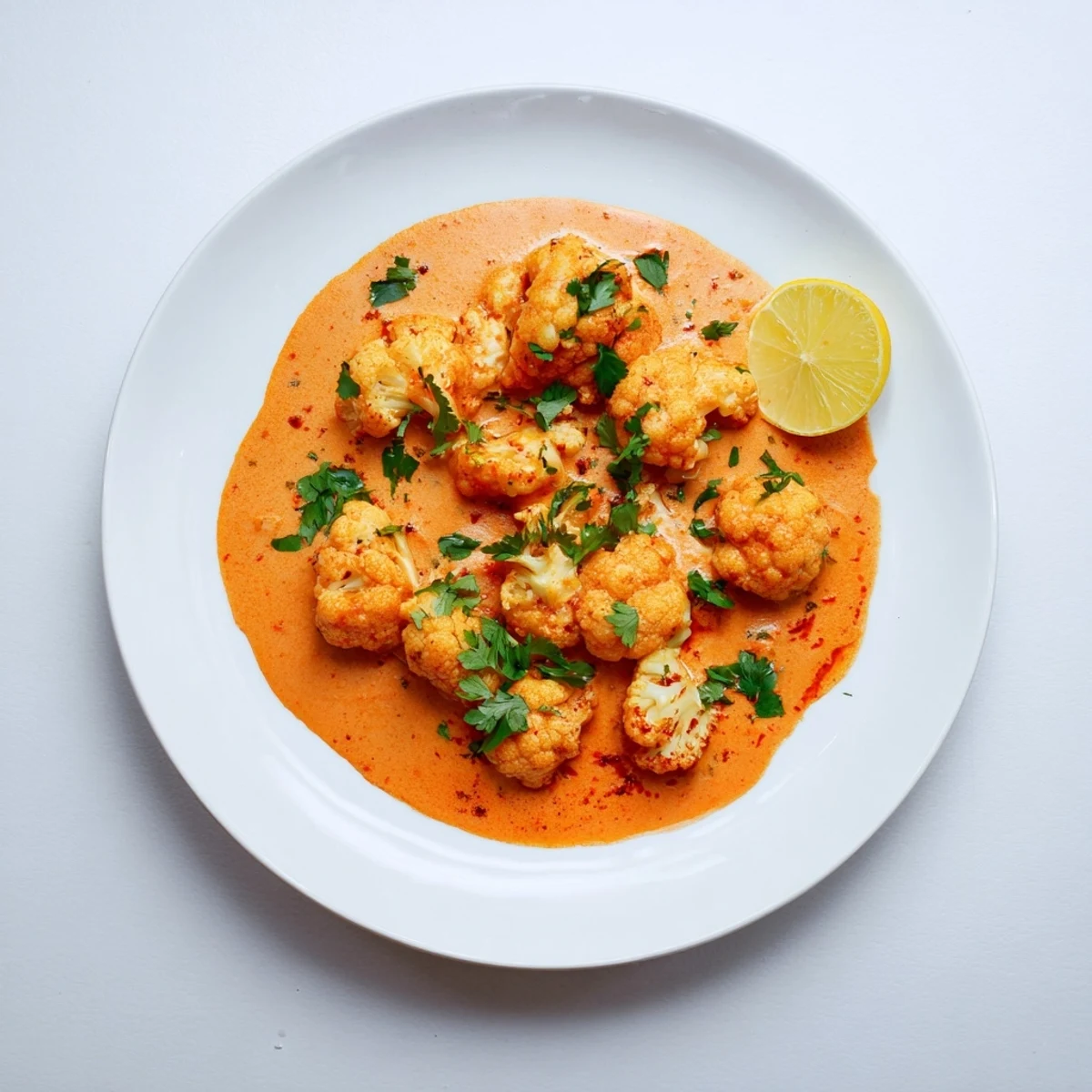 Savory cauliflower and potatoes simmered in spiced tomato sauce perfect for scooping with warm naan bread