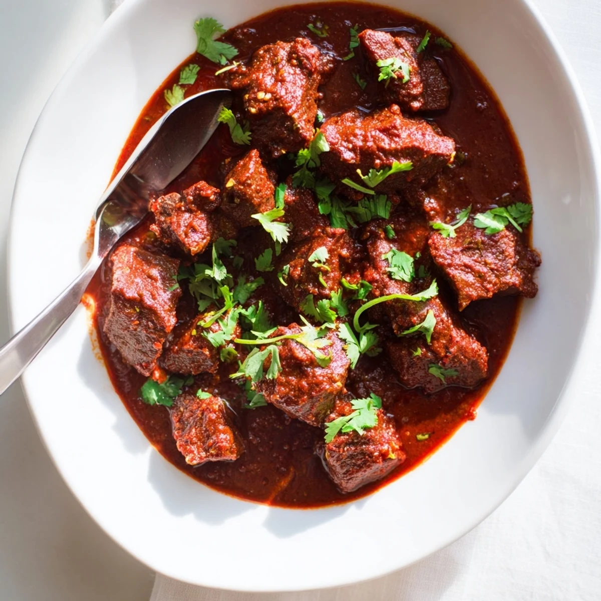 Slow Cooker Chili Colorado featuring tender beef chunks swimming in rich red chili sauce