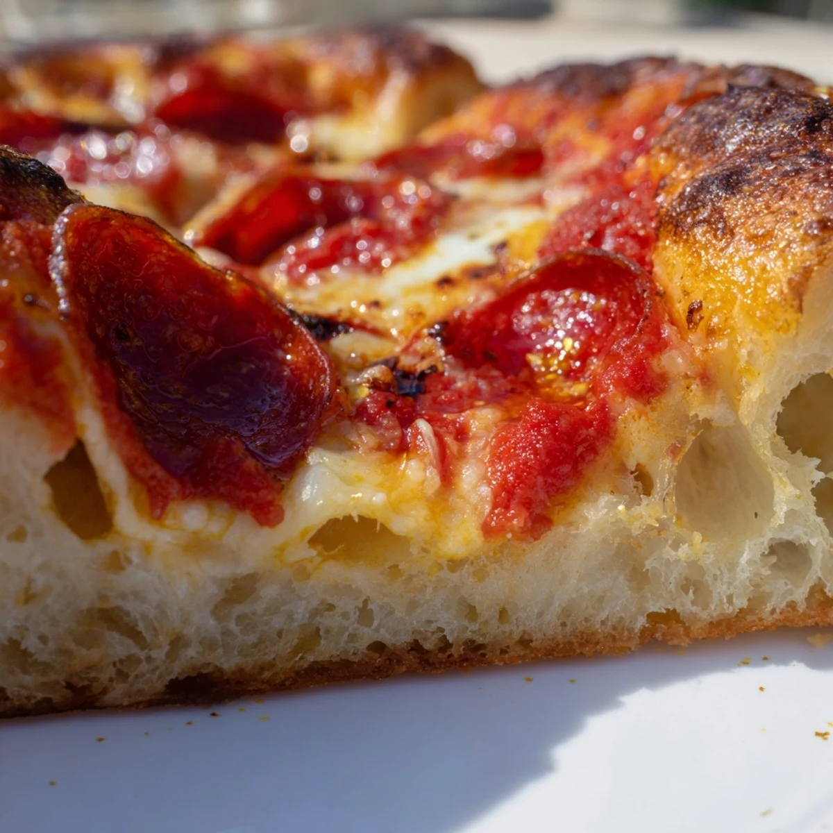 Golden Pizza Hut pan pizza with crispy thick crust and bubbling mozzarella cheese topping