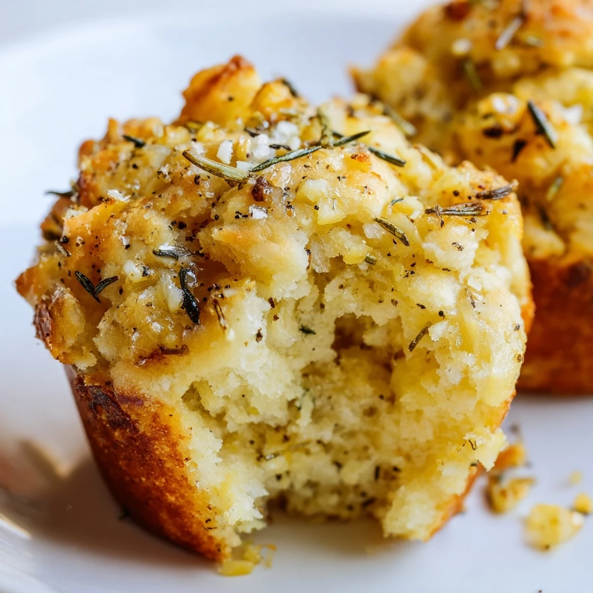Warm Garlic Rosemary Focaccia Muffins drizzled with olive oil and sprinkled with flaky sea salt