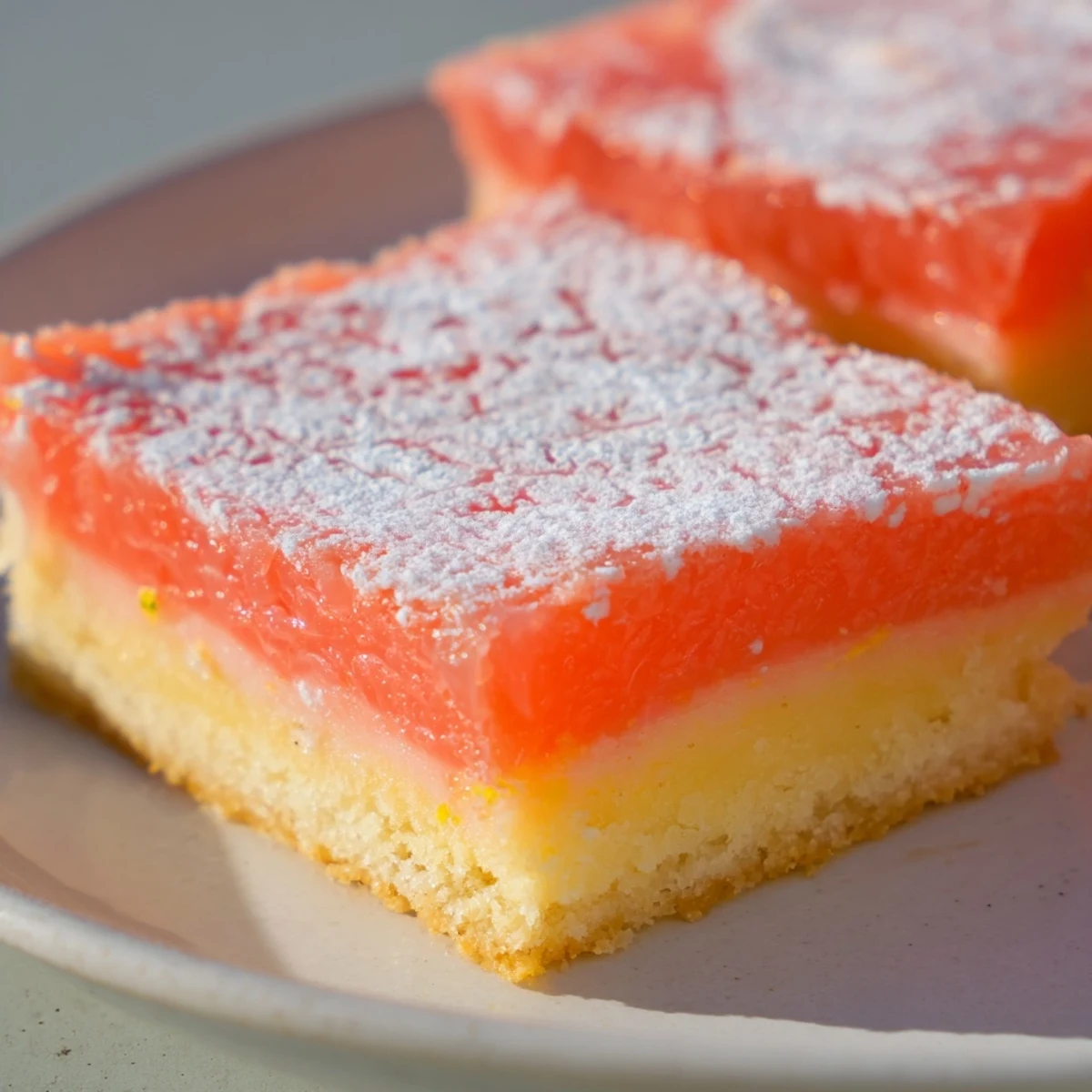 Golden grapefruit bars with tangy custard filling on a buttery shortbread crust