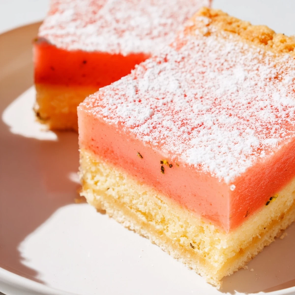 Creamy grapefruit bars sliced into neat squares showing a vibrant citrus layer