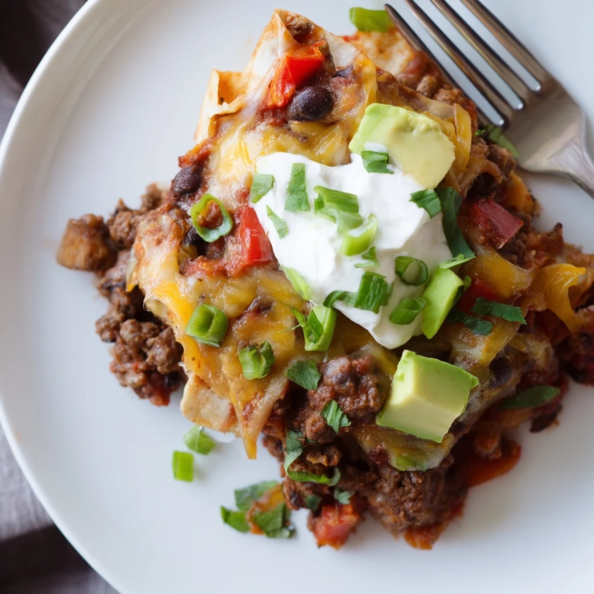 Beef Skillet Enchiladas bubbling with melty cheese, corn tortillas, and cilantro
