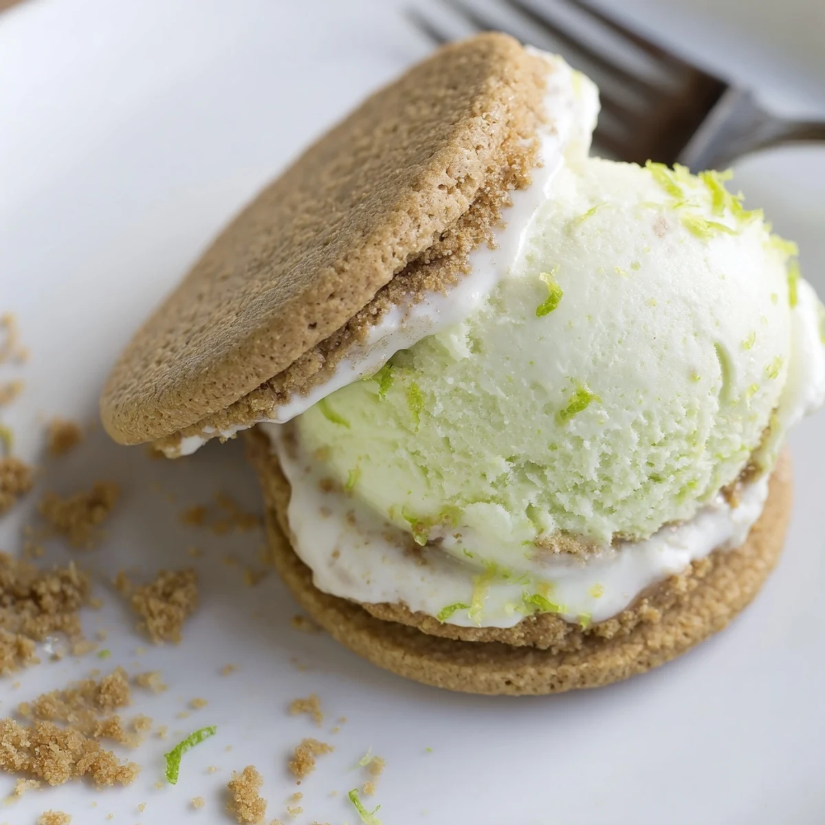 Stacked Key Lime Pie Ice Cream Sandwiches rolled in crumbs, creamy, bright citrus.