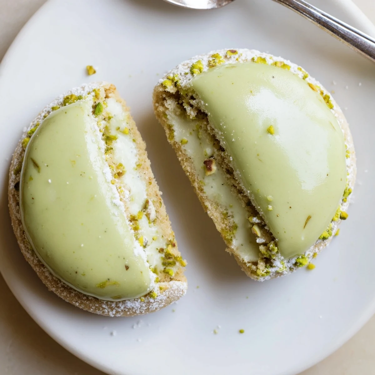 Pistachio Cream Cookies Recipe on a wire rack, buttery, tender sandwiches.