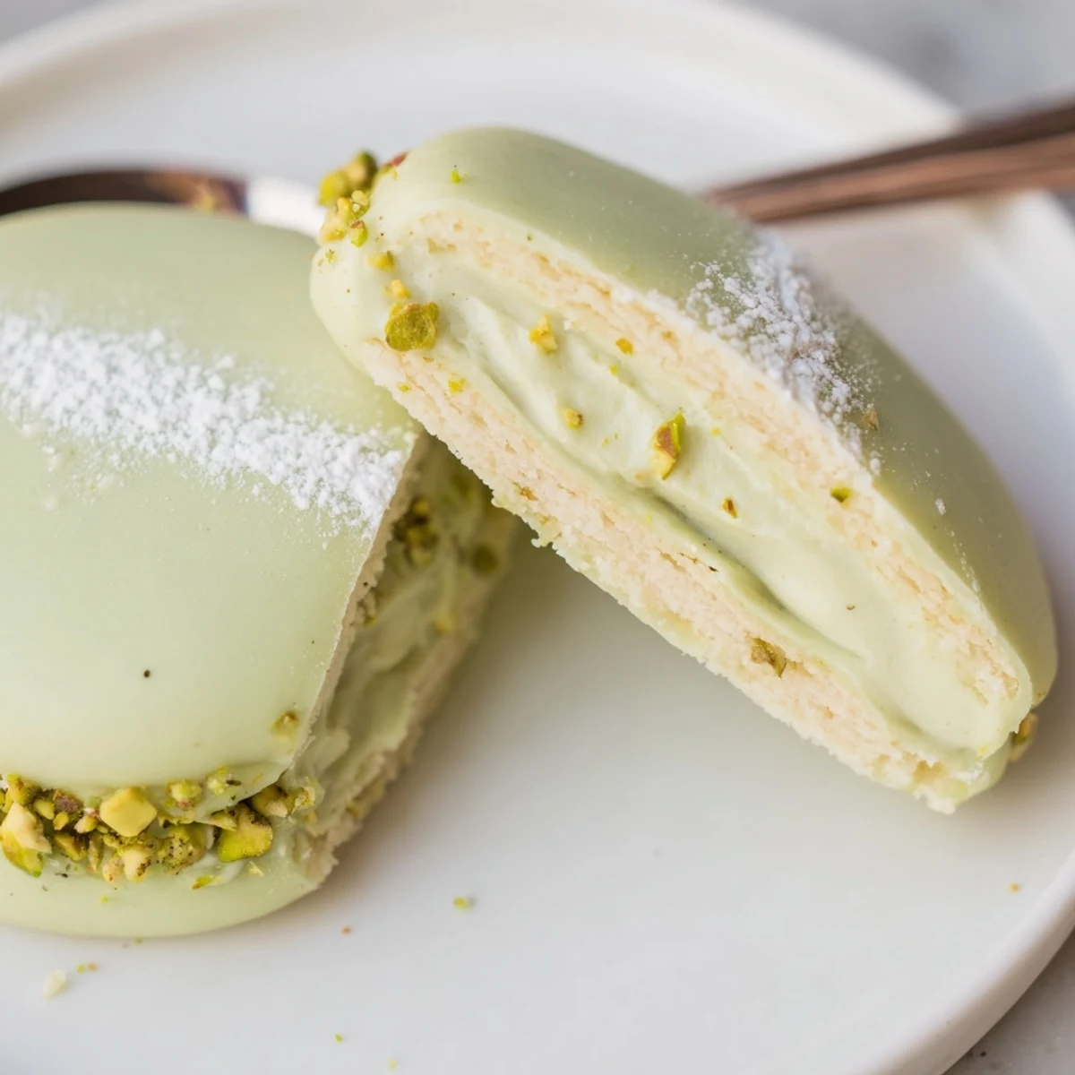 Pistachio Cream Cookies Recipe with chopped pistachios, served beside steaming Earl Grey.