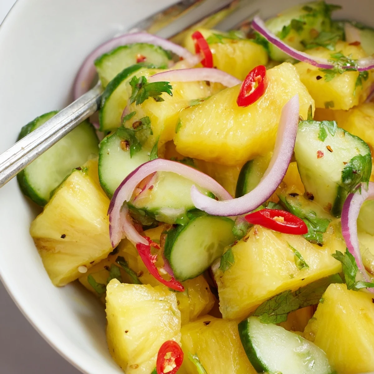 Pineapple Cucumber Salad glistening with lime dressing, cool crunch, bright cilantro