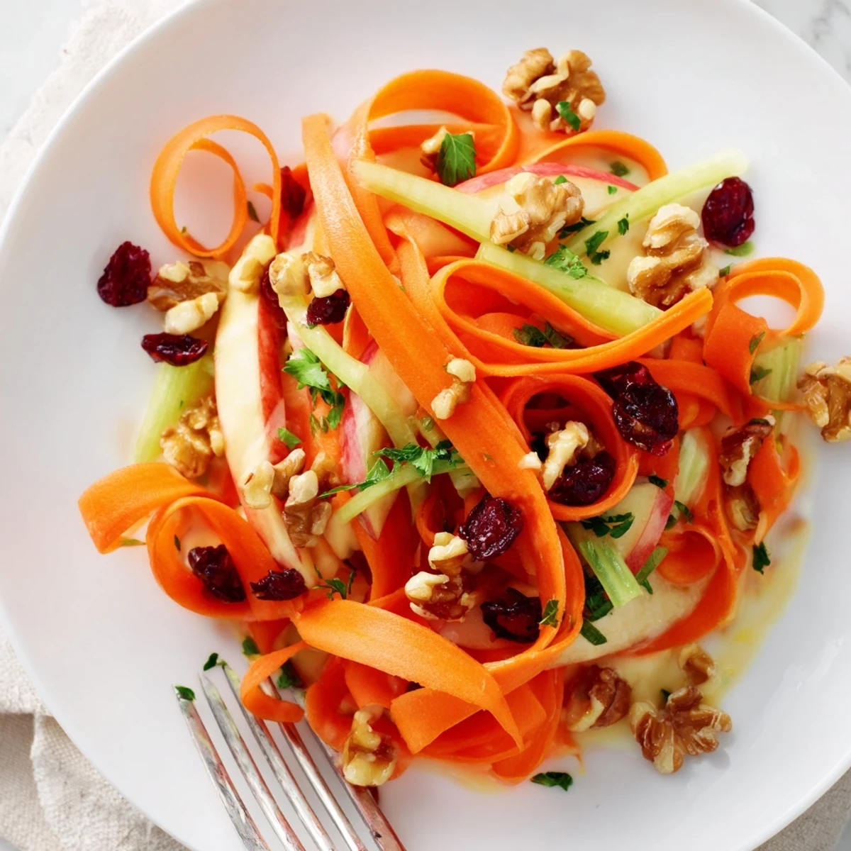 Crunchy Apple Carrot Salad With Creamy Citrus Dressing, crisp apple slices and tangy dressing