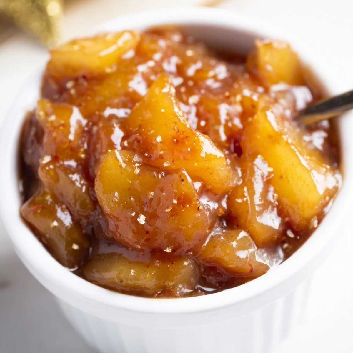 Canned Fall Caramel Apple Jam cooling on rack, golden bubbles and spice