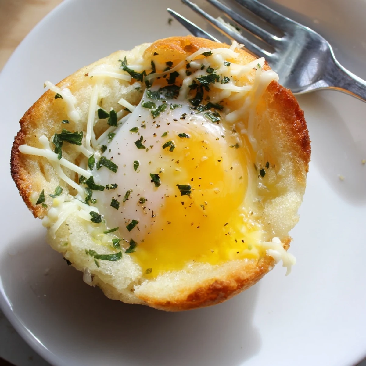 Warm Lazy Garlic Bread Egg Cups with golden yolks and melted Parmesan.