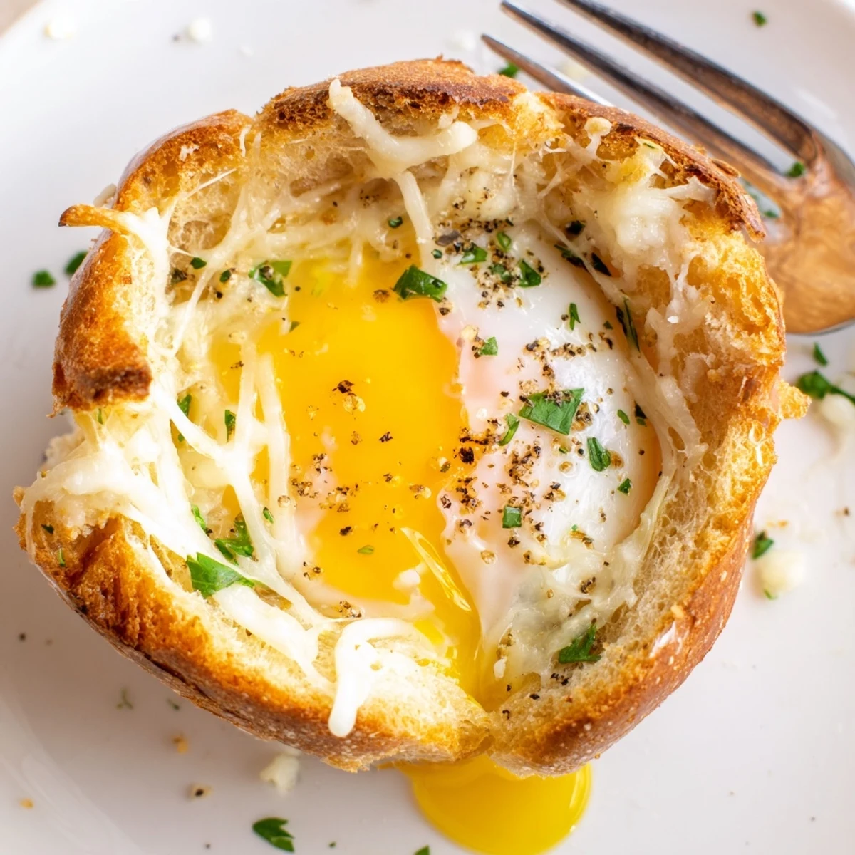 Six Lazy Garlic Bread Egg Cups cooling in muffin tin, garnished with parsley.