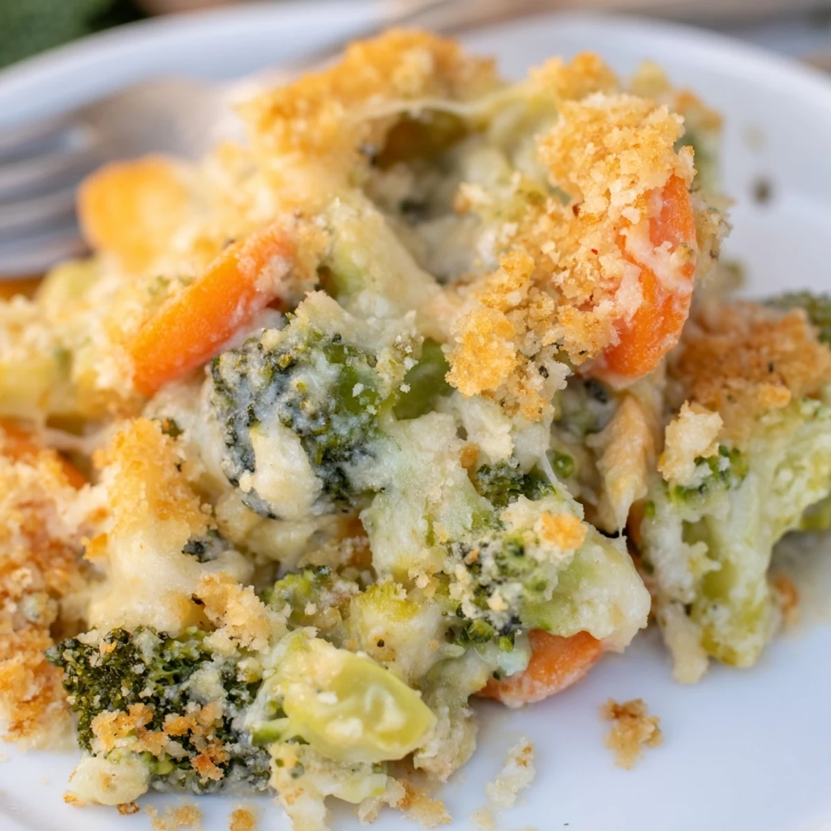Hearty Cheese Bake Broccoli Carrots served warm beside roasted chicken or salad