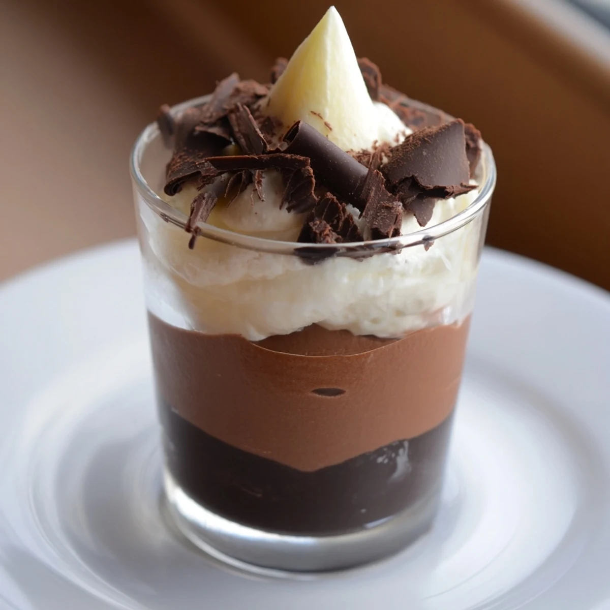 Set of Triple Chocolate Mousse Cups chilled, creamy dark, milk, and white layers