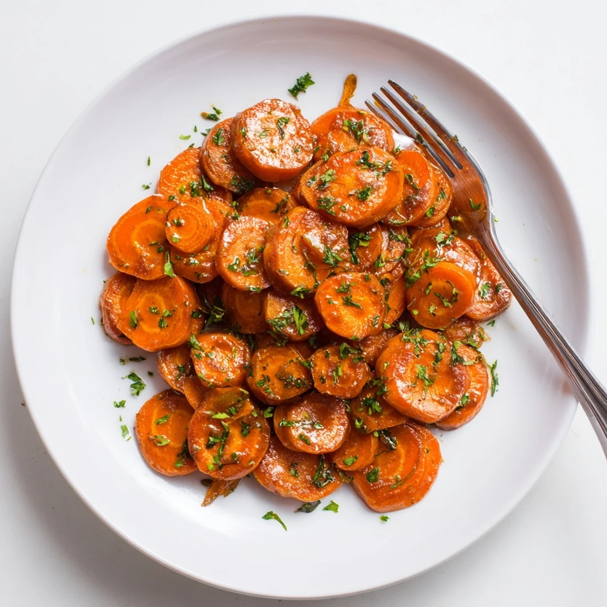 Succulent glazed carrots in glossy amber sauce, perfect easy holiday side dish presentation