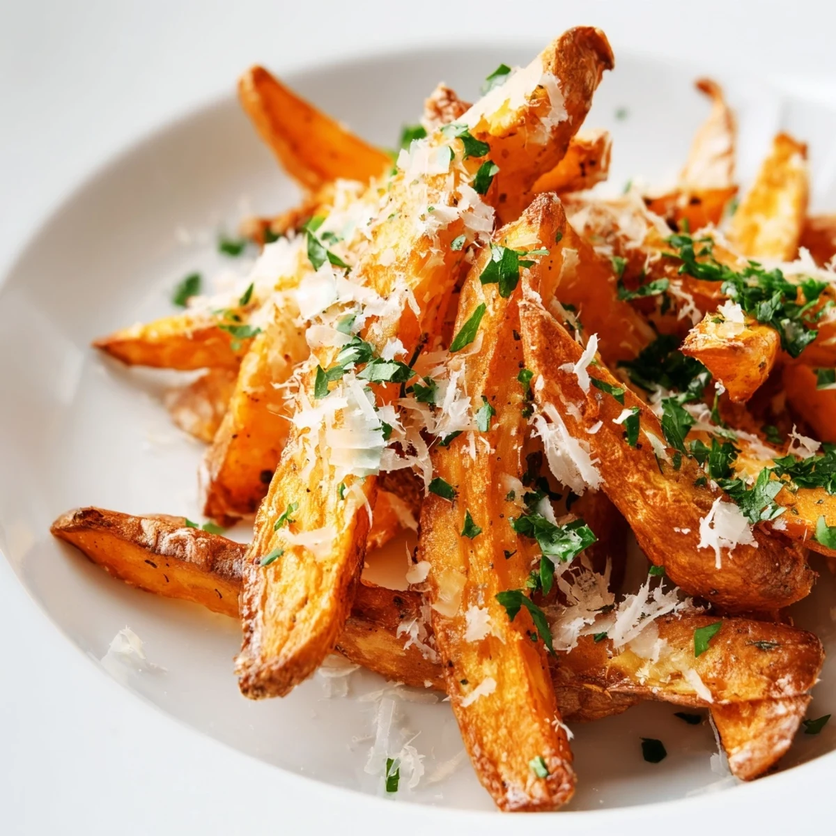 Crispy oven-baked fries drizzled with aromatic truffle oil and sprinkled with Parmesan cheese