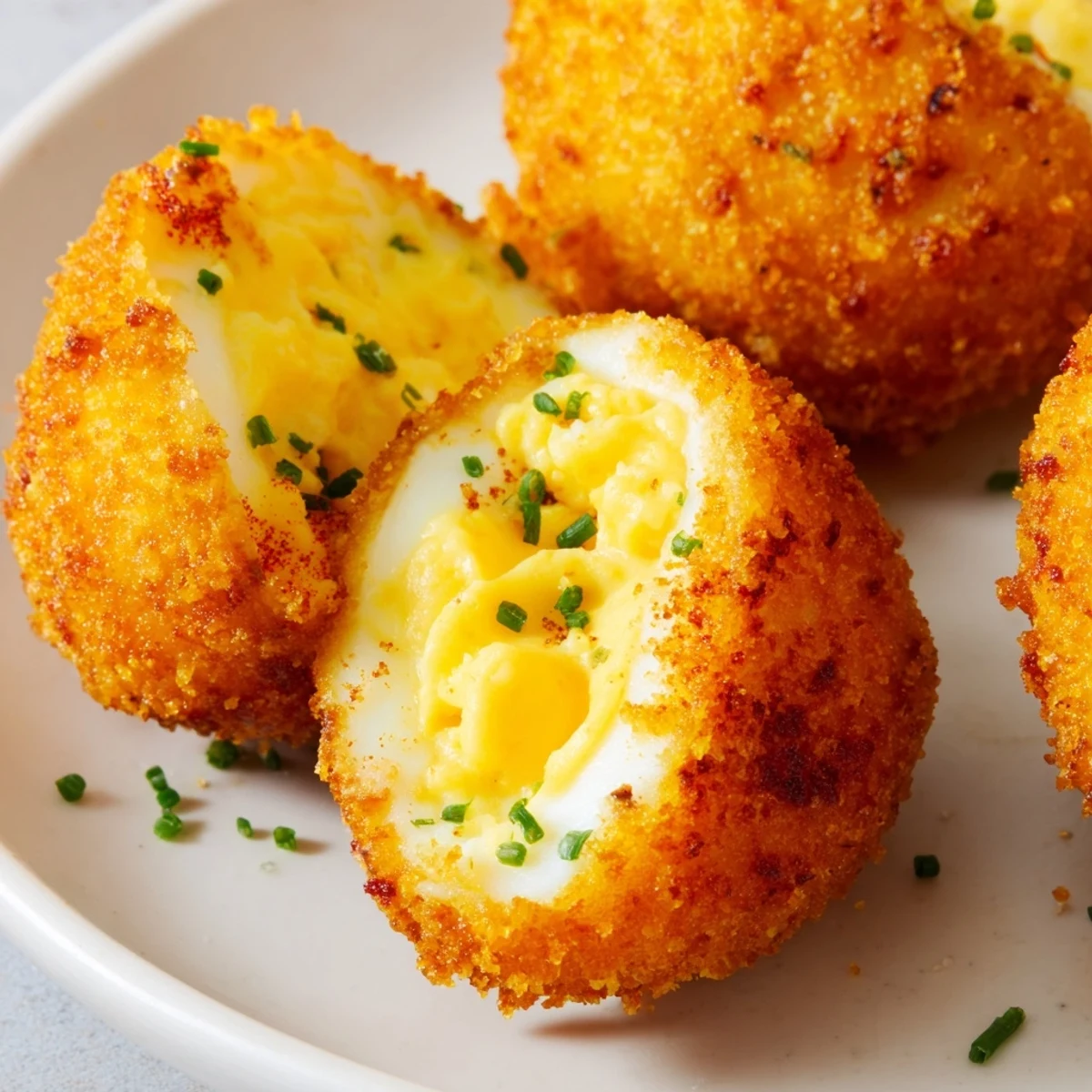 Fried deviled eggs recipe showing golden brown appetizers ready for party serving