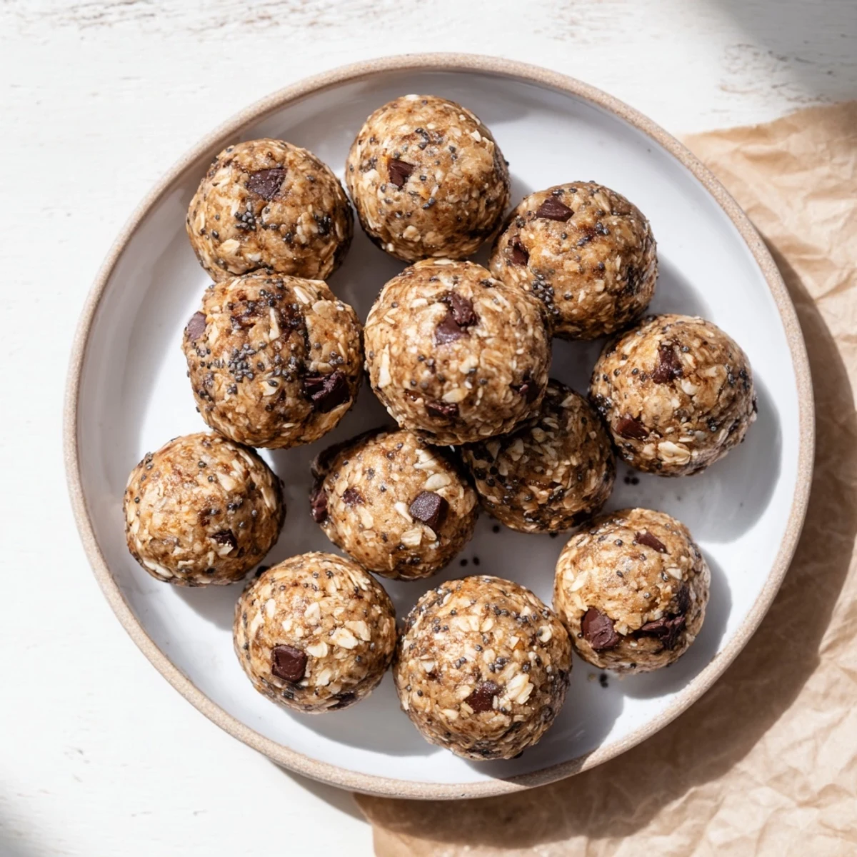 Bite-sized no-bake banana bread energy balls with oats and cinnamon arranged for healthy snacking