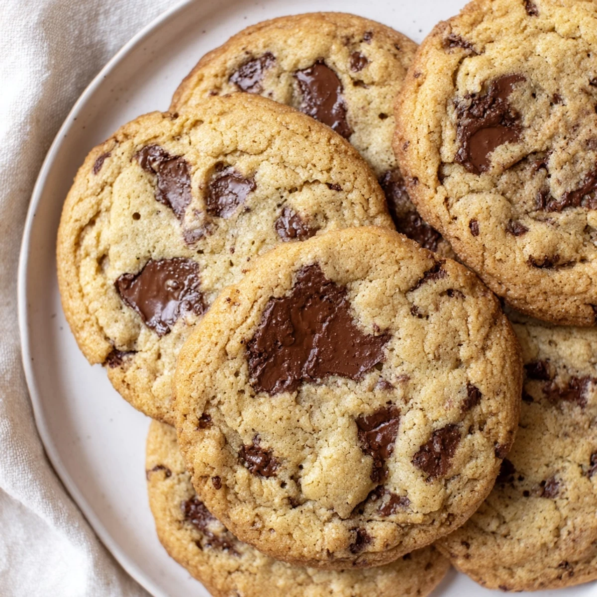 Freshly baked chewy chocolate chip cookies with golden edges and melting chocolate centers on a cooling rack