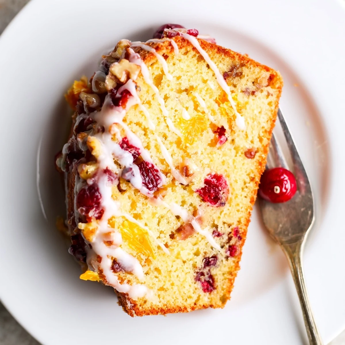 Cranberry Orange Bread with golden crust, moist interior, zesty aroma, sliced, served with butter