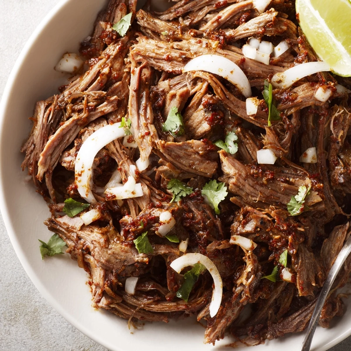 Warm Slow Cooker Beef Barbacoa piled in tortillas, smoky chipotle aroma.