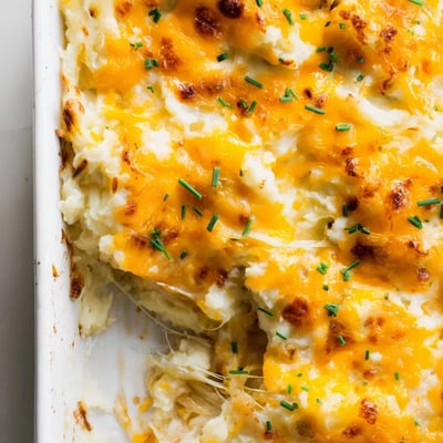 Cheesy Onion Mashed Potato Casserole