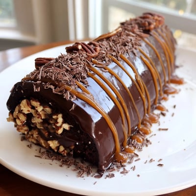 Chocolate Caramel Turtle Cake Roll